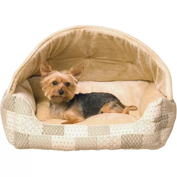 KampH Pet Products Hooded Lounge Sleeper Pet Bed Tan Patchwork Print 20 X 25 InchesKampH Pet Products Hooded Lounge Sleeper Pet Bed Tan Patchwork Print 20 X 25 Inches