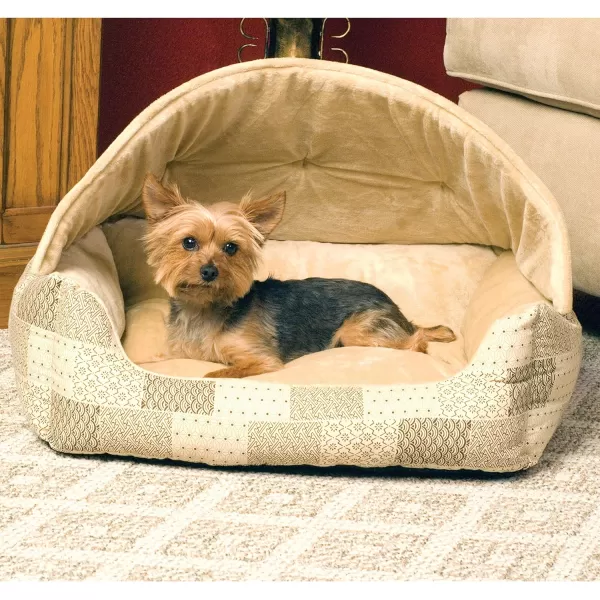 KampH Pet Products Hooded Lounge Sleeper Pet Bed Tan Patchwork Print 20 X 25 InchesKampH Pet Products Hooded Lounge Sleeper Pet Bed Tan Patchwork Print 20 X 25 Inches