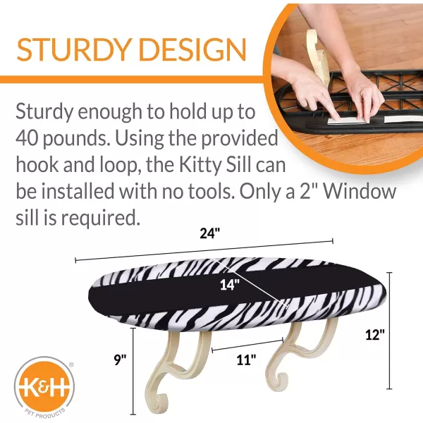 KampH Pet Products Kitty Sill Window Sill Cat Perch Cat Window Perch for Large Cats Cat Window Seat Cat Shelf for Window Sill Window Cat Bed Cat Perch w Washable Cover  Zebra UnheatedZebra Unheated