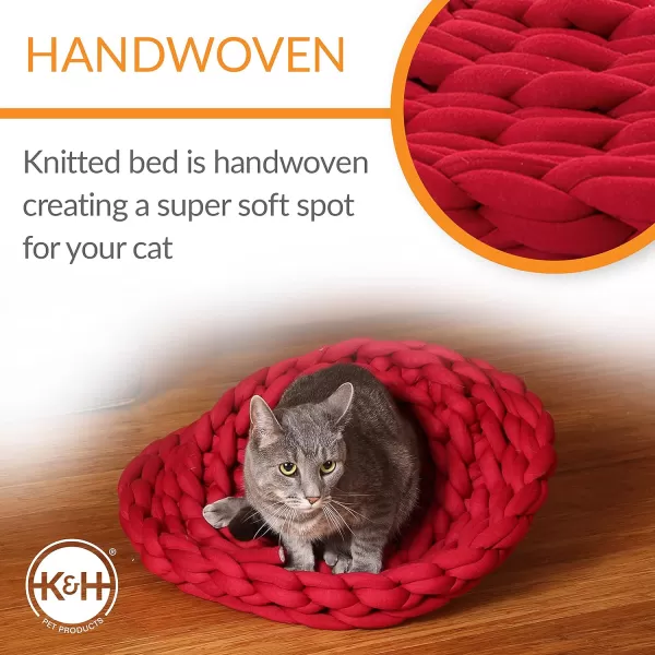 KampH Pet Products Knitted Cat Bed Round Flexible Pet Bed Red 17 X 4 InchesRed