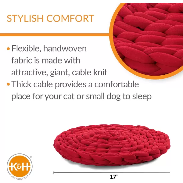 KampH Pet Products Knitted Cat Bed Round Flexible Pet Bed Red 17 X 4 InchesRed