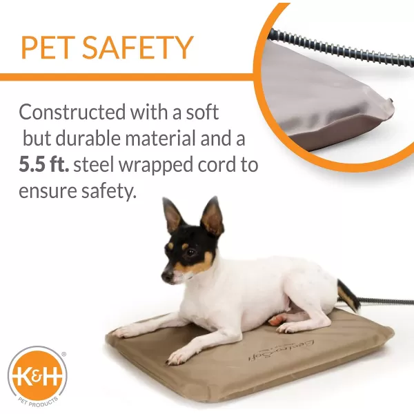 KampH Pet Products LectroSoft Outdoor Heated Dog and Cat Bed Electric Thermostatically Controlled Orthopedic Pet Pad Tan Small 14 X 18 Inches240L x 190W x 20Th