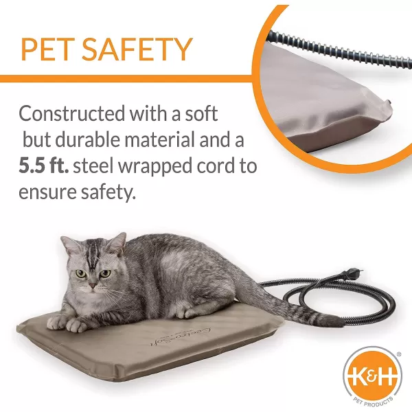 KampH Pet Products LectroSoft Outdoor Heated Dog and Cat Bed Electric Thermostatically Controlled Orthopedic Pet Pad Tan Small 14 X 18 InchesSmall 14 x 18 20W