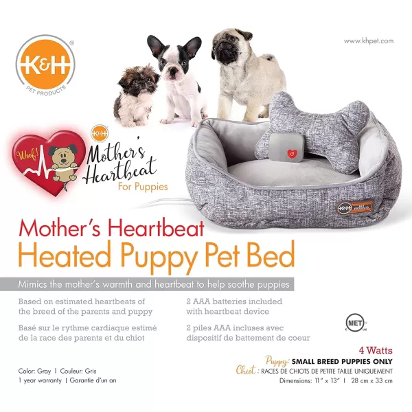 KampH Pet Products Mothers Heartbeat Heated Dog Bed with Bone Pillow Heartbeat Puppy Toy New Puppy Essential Heated Puppy Bed  Dog Anxiety Toy  Gray 11 X 13 Inches w Small Breed Heartbeat RhythmKampH Pet Products Mothers Heartbeat Heated Dog Bed with Bone Pillow Heartbeat Puppy Toy New Puppy Essential Heated Puppy Bed  Dog Anxiety Toy  Gray 11 X 13 Inches w Small Breed Heartbeat Rhythm