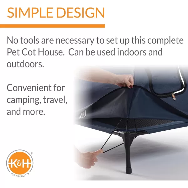 KampH Pet Products Original Pet Cot Tent Portable Dog House Dog Shade amp Weather Shelter Elevated Cot Dog Bed Navy Blue Large 30 X 42 X 32 Inches420L x 300W x 320Th