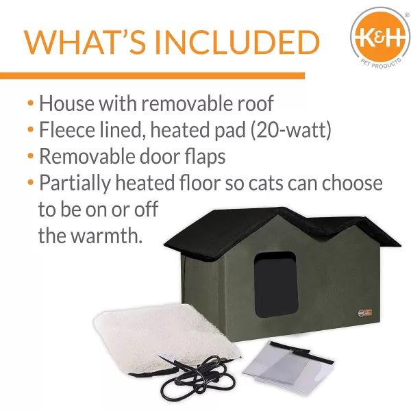 KampH Pet Products Outdoor Heated Cat House ExtraWide OliveBlack 265 X 155 X 215 InchesHeated