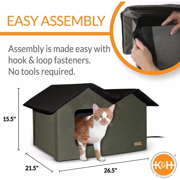 KampH Pet Products Outdoor Heated Cat House ExtraWide OliveBlack 265 X 155 X 215 InchesHeated