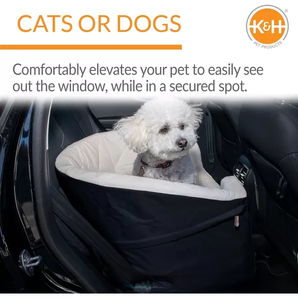 KampH Pet Products Portable Console Booster Dog Car Seat amp Carrier for Small Dogs amp Cats Luxury Car Seat for Center Car Armrest Includes Safety Tether  Charcoal 10 X 15 X 95 InchesLarge BlackCream