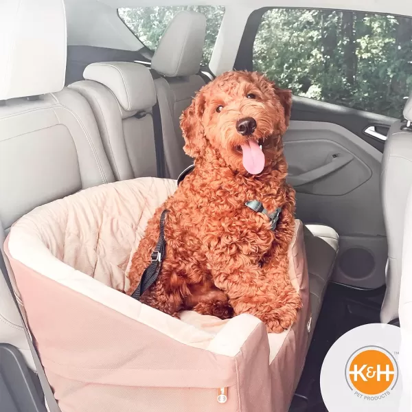 KampH Pet Products Portable Console Booster Dog Car Seat amp Carrier for Small Dogs amp Cats Luxury Car Seat for Center Car Armrest Includes Safety Tether  Charcoal 10 X 15 X 95 InchesLarge TanTan