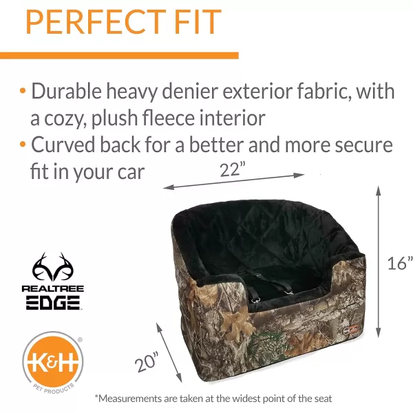 KampH Pet Products Portable Console Booster Dog Car Seat amp Carrier for Small Dogs amp Cats Luxury Car Seat for Center Car Armrest Includes Safety Tether  Charcoal 10 X 15 X 95 InchesLarge Realtree EDGE