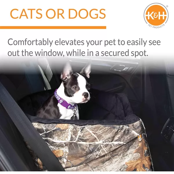 KampH Pet Products Portable Console Booster Dog Car Seat amp Carrier for Small Dogs amp Cats Luxury Car Seat for Center Car Armrest Includes Safety Tether  Charcoal 10 X 15 X 95 InchesLarge Realtree EDGE
