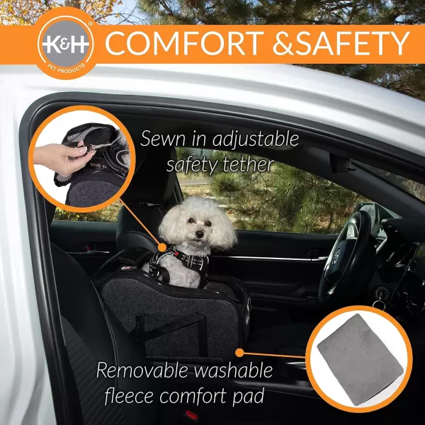 KampH Pet Products Portable Console Booster Dog Car Seat amp Carrier for Small Dogs amp Cats Luxury Car Seat for Center Car Armrest Includes Safety Tether  Charcoal 10 X 15 X 95 InchesConsole Charcoal