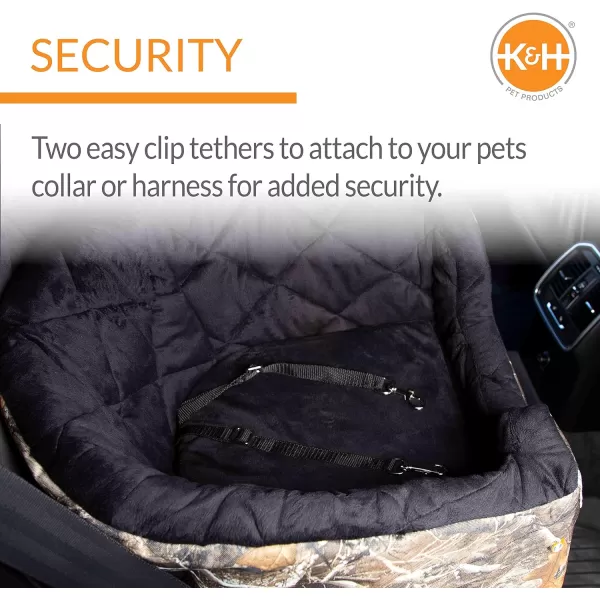 KampH Pet Products Portable Console Booster Dog Car Seat amp Carrier for Small Dogs amp Cats Luxury Car Seat for Center Car Armrest Includes Safety Tether  Charcoal 10 X 15 X 95 InchesLarge Realtree EDGE
