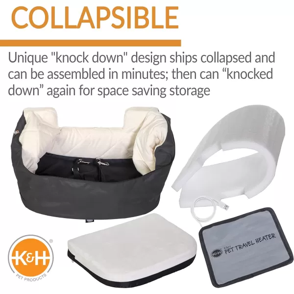 KampH Pet Products Portable Console Booster Dog Car Seat amp Carrier for Small Dogs amp Cats Luxury Car Seat for Center Car Armrest Includes Safety Tether  Charcoal 10 X 15 X 95 InchesHeated Small CharcoalCream