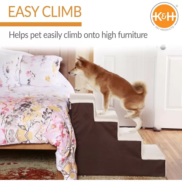 KampH Pet Products Portable Lightweight Dog Stairs  Dog Steps for High Beds ChocolateFleece 4 StepKampH Pet Products Portable Lightweight Dog Stairs  Dog Steps for High Beds ChocolateFleece 4 Step