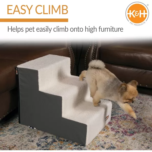 KampH Pet Products Portable Lightweight Dog Stairs  Dog Steps for High Beds GrayFleece 3 StepKampH Pet Products Portable Lightweight Dog Stairs  Dog Steps for High Beds GrayFleece 3 Step