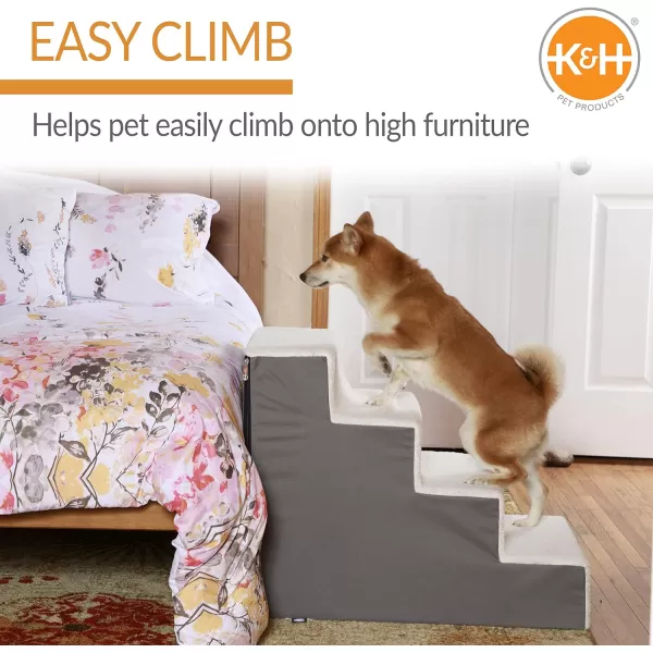 KampH Pet Products Portable Lightweight Dog Stairs  Dog Steps for High Beds GrayFleece 4 StepKampH Pet Products Portable Lightweight Dog Stairs  Dog Steps for High Beds GrayFleece 4 Step