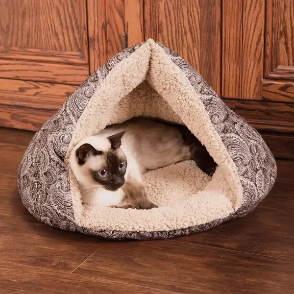 KampH Pet Products SelfWarming Hut Pet Bed Cat Bed Cave Gray Small 18 X 19 InchesBrown