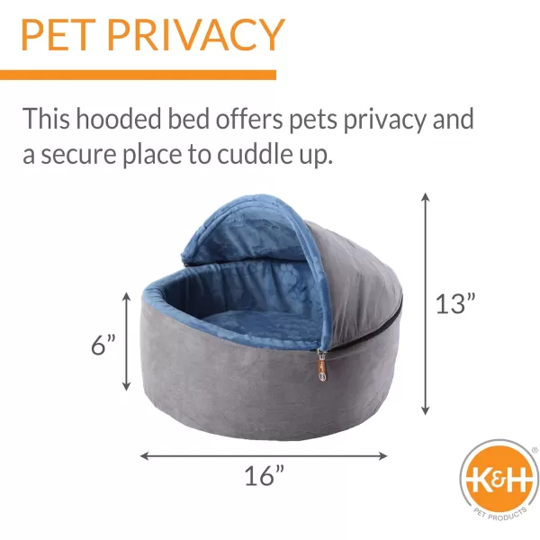 KampH Pet Products SelfWarming Kitty Bed Hooded Pet Bed for Cats or Dogs ChocolateTan Small 16 Inches160L x 160W x 130Th BlueGray