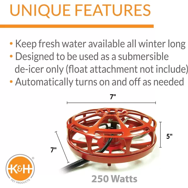 KampH Pet Products Submersible Ultimate Pail amp Bucket Deicer Red 250 WattsDeicer