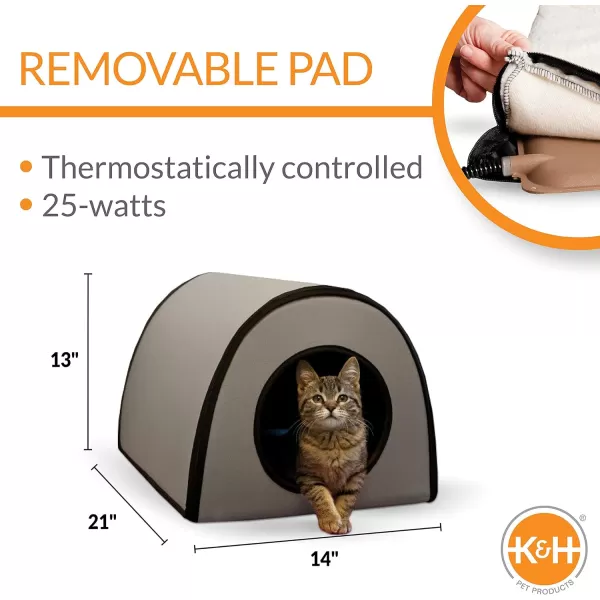 KampH Pet Products Thermo Mod Kitty Shelter Waterproof Outdoor Heated Cat House Gray 21 X 14 X 13 InchesGray