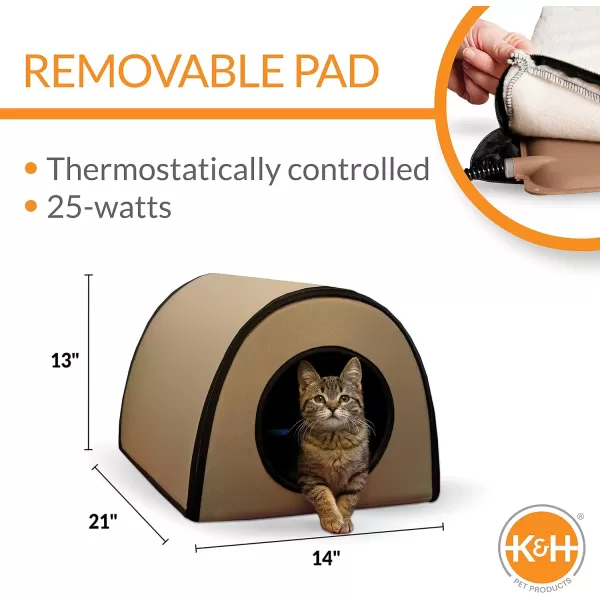 KampH Pet Products Thermo Mod Kitty Shelter Waterproof Outdoor Heated Cat House Gray 21 X 14 X 13 InchesTan