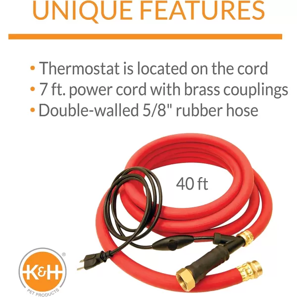 KampH Pet Products ThermoHose Ice Free Heated Water Hose Rubber Red 60 Feet 250 Watts40 Feet 200 Watts Retail Box