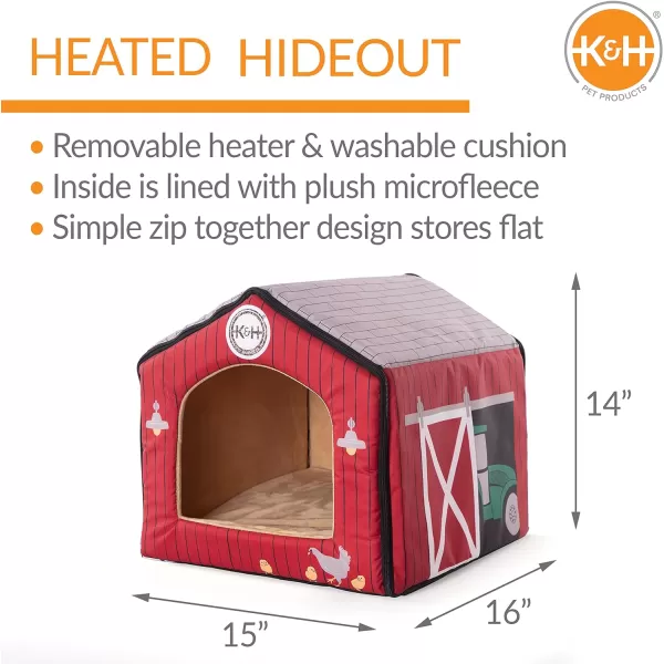 KampH Pet Products ThermoIndoor Pet House Heated Cat Bed for Dogs and Cats Cottage Design 16 X 15 X 14 InchesBarn Design