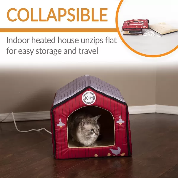 KampH Pet Products ThermoIndoor Pet House Heated Cat Bed for Dogs and Cats Cottage Design 16 X 15 X 14 InchesBarn Design