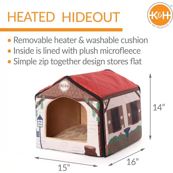 KampH Pet Products ThermoIndoor Pet House Heated Cat Bed for Dogs and Cats Cottage Design 16 X 15 X 14 InchesCottage Design