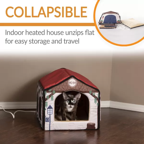 KampH Pet Products ThermoIndoor Pet House Heated Cat Bed for Dogs and Cats Cottage Design 16 X 15 X 14 InchesCottage Design