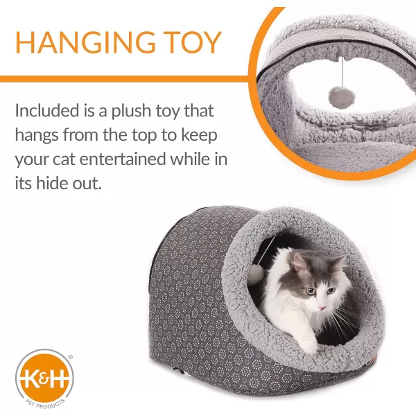 KampH Pet Products ThermoPet Cave Heated Cat Bed  GrayGeo Flower 17 X 15 X 13 InchesGrayGeo Flower Heated