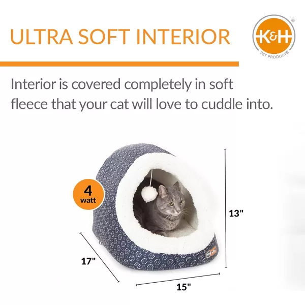 KampH Pet Products ThermoPet Cave Heated Cat Bed  GrayGeo Flower 17 X 15 X 13 InchesGrayGeo Flower Heated