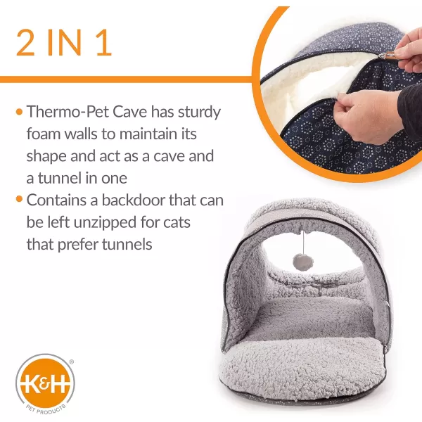 KampH Pet Products ThermoPet Cave Heated Cat Bed  GrayGeo Flower 17 X 15 X 13 InchesGrayGeo Flower Heated