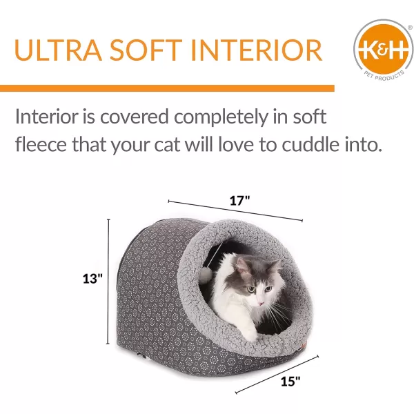 KampH Pet Products ThermoPet Cave Heated Cat Bed  GrayGeo Flower 17 X 15 X 13 InchesGrayGeo Flower Unheated