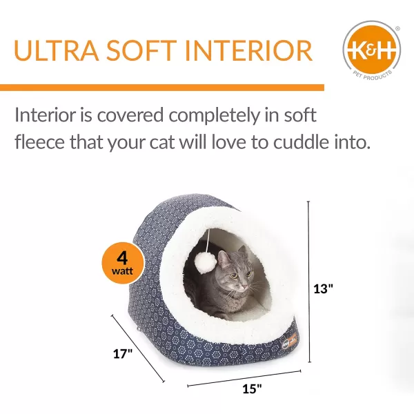 KampH Pet Products ThermoPet Cave Heated Cat Bed  GrayGeo Flower 17 X 15 X 13 InchesNavyGeo Flower Heated