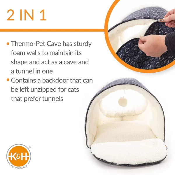 KampH Pet Products ThermoPet Cave Heated Cat Bed  GrayGeo Flower 17 X 15 X 13 InchesNavyGeo Flower Heated