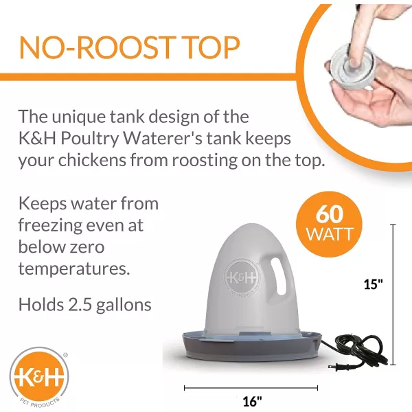 KampH Pet Products ThermoPoultry Waterer 25gal Heated Gray 60 Watts  No Roost Top amp NonSpill RefillKampH Pet Products ThermoPoultry Waterer 25gal Heated Gray 60 Watts  No Roost Top amp NonSpill Refill