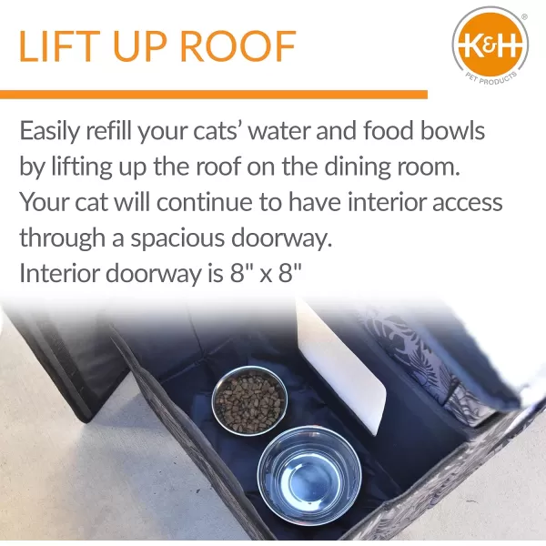 KampH Pet Products TwoStory Outdoor Kitty House with Dining Room Heated Gray Leaf 22 X 27 X 27 InchesGreen Leaf Heated Bundle