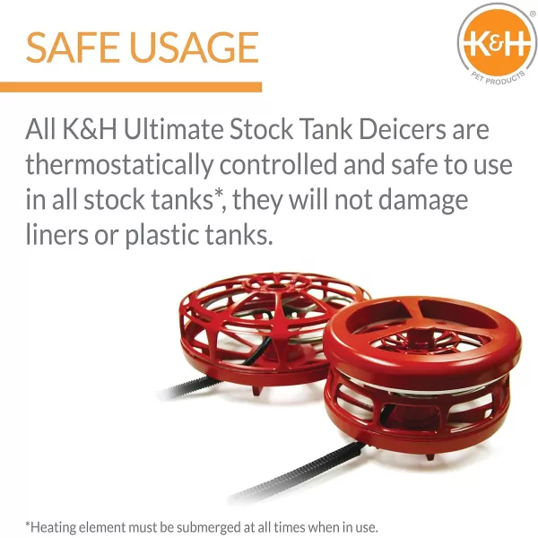 KampH Pet Products Ultimate Stock Tank Deicer w Cord Clip Water Trough Heater for Horses Cattle and Livestock Floating and Submersible Tank Heater Red 1500 Watts1000 Watts Tank Deicer