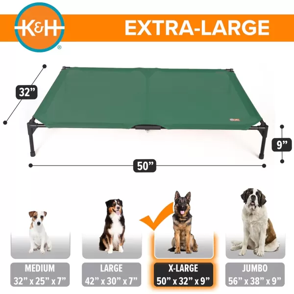 KampampH Pet Products Elevated Outdoor Dog Cot Bed Raised Cooling Bed with Washable Breathable Mesh for Large Dogs Portable Raised Platform Pet Bed Heavy Duty Metal Frame Hammock Bed Large GreenGreen All Season Mesh