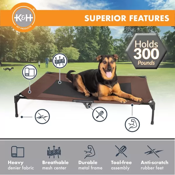 KampampH Pet Products Elevated Outdoor Dog Cot Bed Raised Cooling Bed with Washable Breathable Mesh for Large Dogs Portable Raised Platform Pet Bed Heavy Duty Metal Frame Hammock Bed Large GreenChocolateBlack Mesh