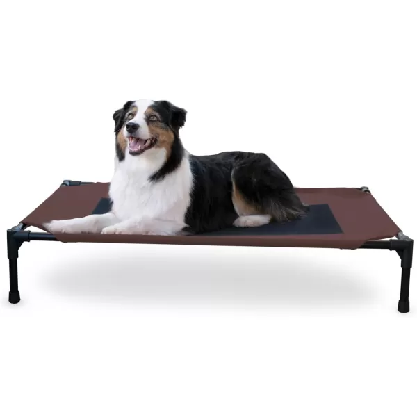 KampampH Pet Products Elevated Outdoor Dog Cot Bed Raised Cooling Bed with Washable Breathable Mesh for Large Dogs Portable Raised Platform Pet Bed Heavy Duty Metal Frame Hammock Bed Large GreenChocolateBlack Mesh