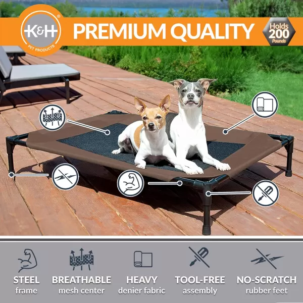 KampampH Pet Products Elevated Outdoor Dog Cot Bed Raised Cooling Bed with Washable Breathable Mesh for Large Dogs Portable Raised Platform Pet Bed Heavy Duty Metal Frame Hammock Bed Large GreenChocolateBlack Mesh