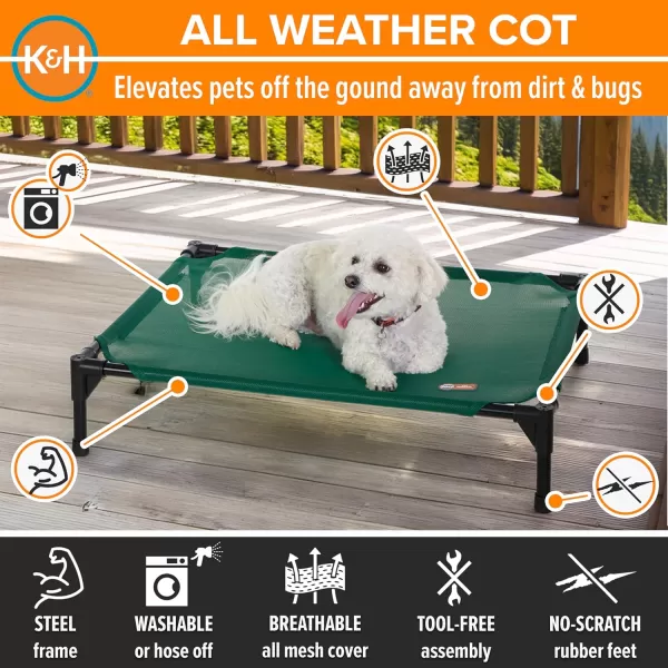 KampampH Pet Products Elevated Outdoor Dog Cot Bed Raised Cooling Bed with Washable Breathable Mesh for Large Dogs Portable Raised Platform Pet Bed Heavy Duty Metal Frame Hammock Bed Large GreenGreen All Season Mesh