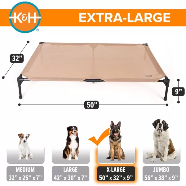 KampampH Pet Products Elevated Outdoor Dog Cot Bed Raised Cooling Bed with Washable Breathable Mesh for Large Dogs Portable Raised Platform Pet Bed Heavy Duty Metal Frame Hammock Bed Large GreenTan All Season Mesh