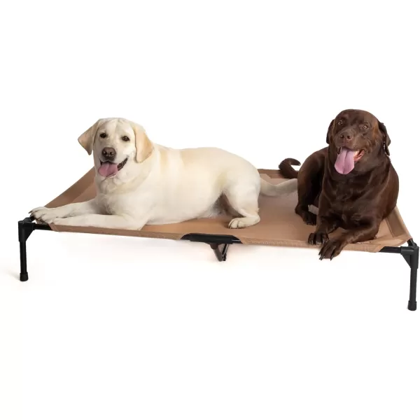 KampampH Pet Products Elevated Outdoor Dog Cot Bed Raised Cooling Bed with Washable Breathable Mesh for Large Dogs Portable Raised Platform Pet Bed Heavy Duty Metal Frame Hammock Bed Large GreenTan All Season Mesh
