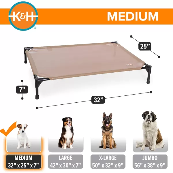 KampampH Pet Products Elevated Outdoor Dog Cot Bed Raised Cooling Bed with Washable Breathable Mesh for Large Dogs Portable Raised Platform Pet Bed Heavy Duty Metal Frame Hammock Bed Large GreenTan All Season Mesh