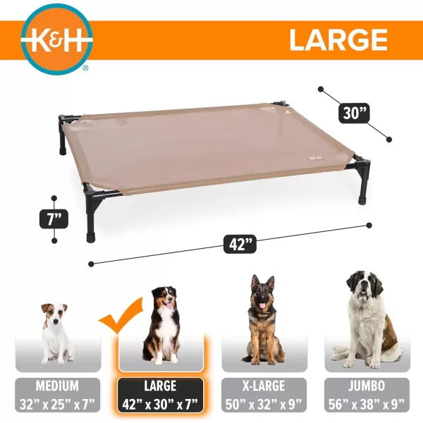 KampampH Pet Products Elevated Outdoor Dog Cot Bed Raised Cooling Bed with Washable Breathable Mesh for Large Dogs Portable Raised Platform Pet Bed Heavy Duty Metal Frame Hammock Bed Large GreenTan All Season Mesh