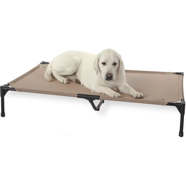 KampampH Pet Products Elevated Outdoor Dog Cot Bed Raised Cooling Bed with Washable Breathable Mesh for Large Dogs Portable Raised Platform Pet Bed Heavy Duty Metal Frame Hammock Bed Large GreenTan All Season Mesh